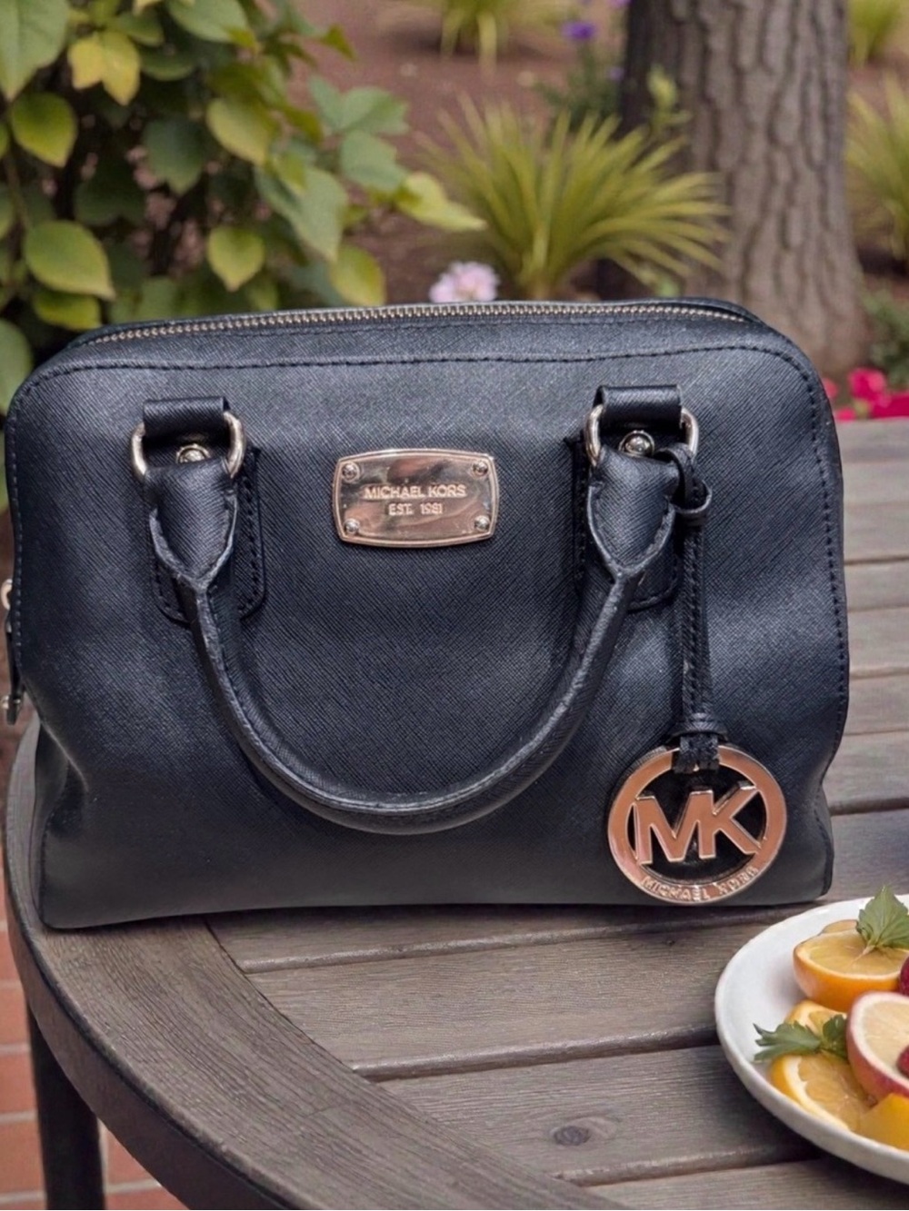 Michael Kors Black Satchel with Gold Hardware